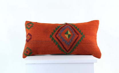 10x20 Kilim Lumbar Pillow Cover Vintage Ethnic Oushak Kilim Pillow Cover E1113