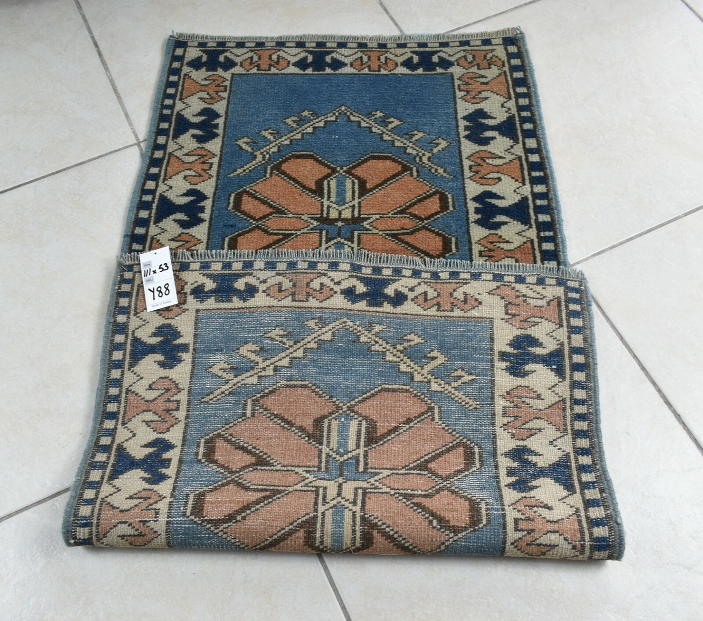 3.6x1.7 ft Anatolian Runner Small Vintage Rug Oushak Runner Mini Turkish Rug Y88