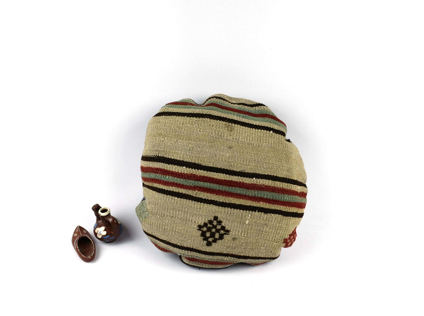 Kilim Round Pillow Cover 18" in Tribal Vintage Turkish Carpet Round Cushion 4945