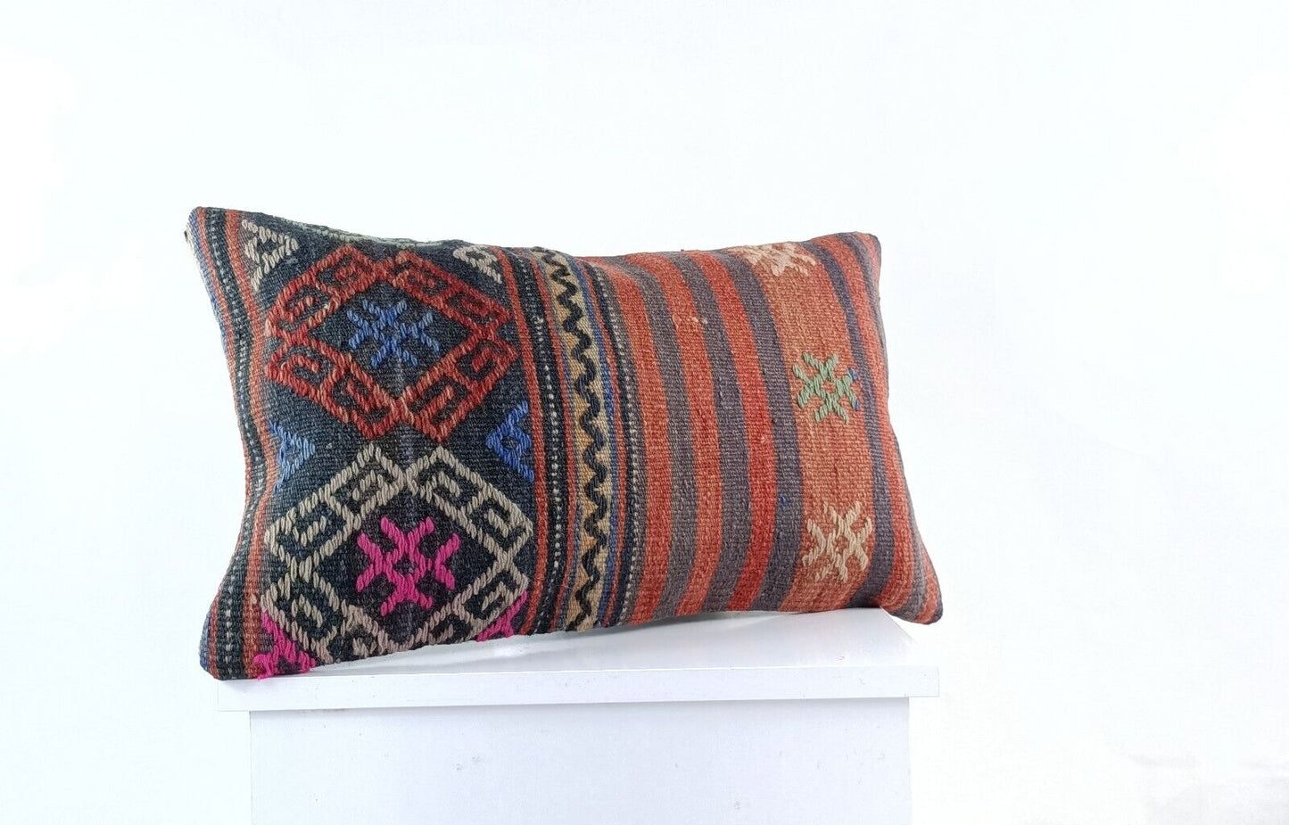 Kilim Pillow Cover 12x20 Turkish Handmade Sofa Couch Floor Lumbar Cushion E972