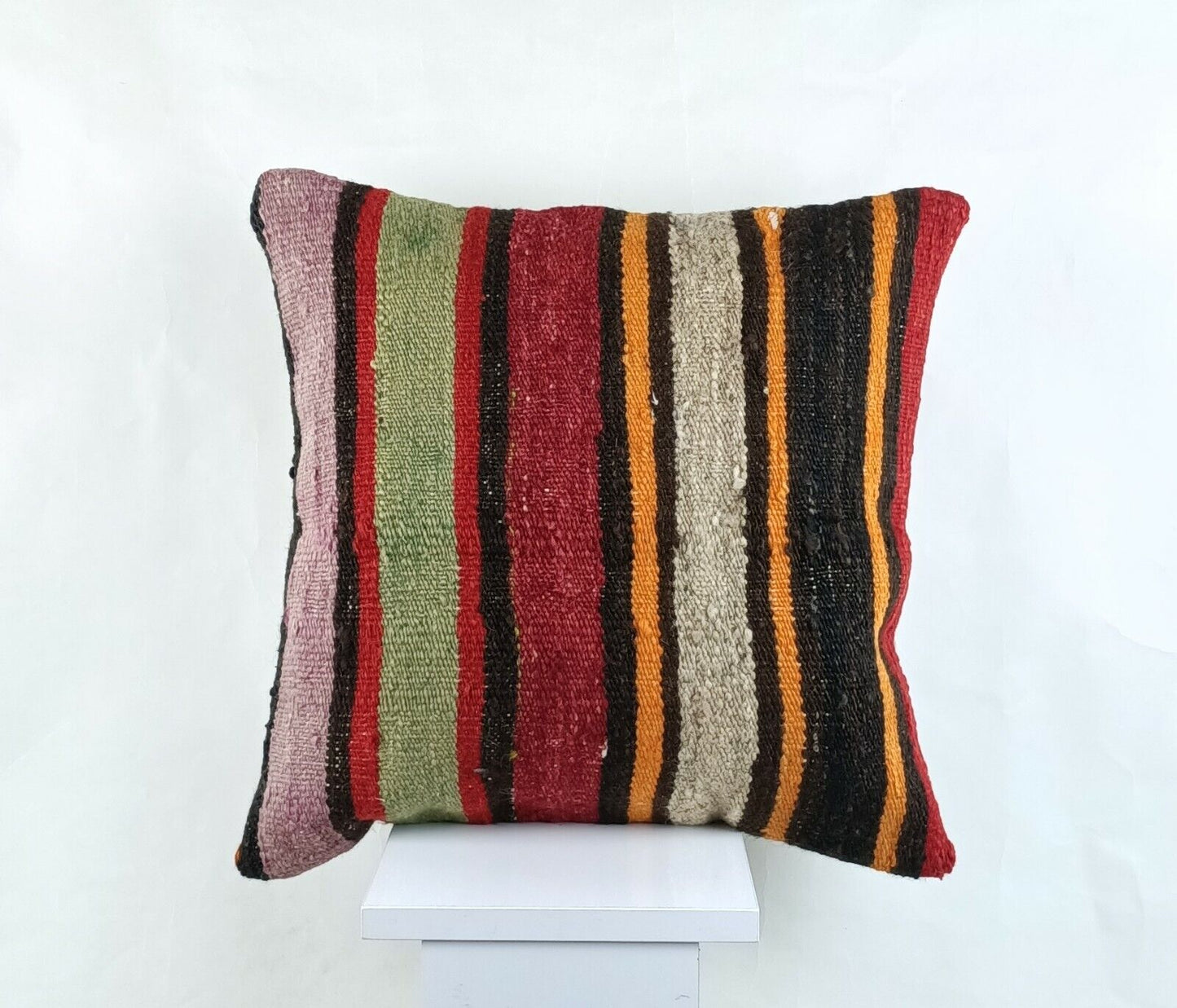 Kilim Pillow Cover 18x18 Handmade Turkish Ethnic Vintage Lumbar Cushion A1403