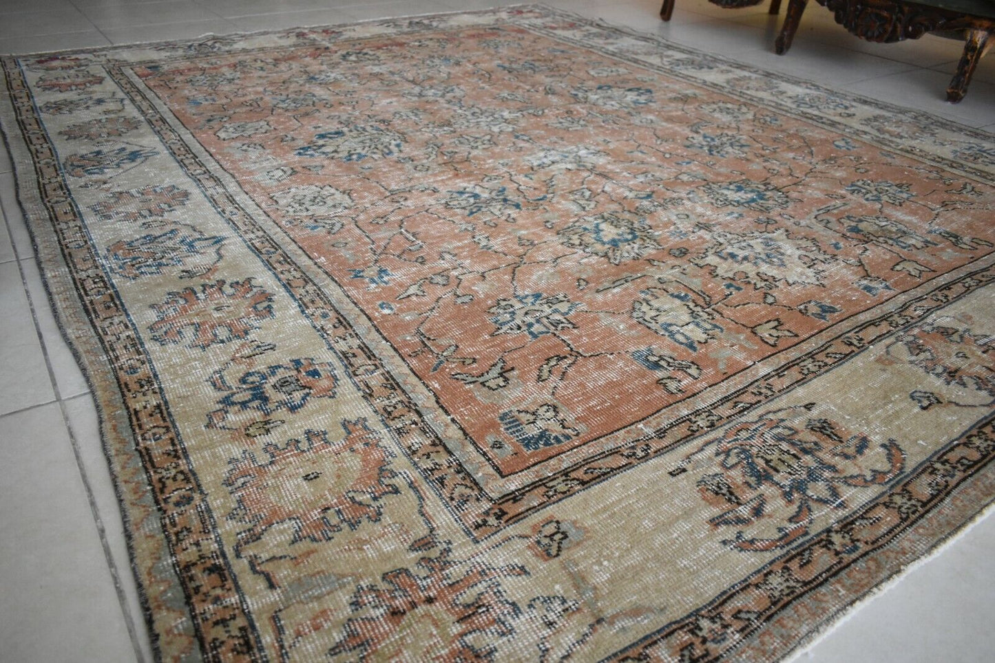 Turkish Rug 8.2x6.5 ft Vintage Rug Faded Oushak Rug Large Living Room Carpet B06