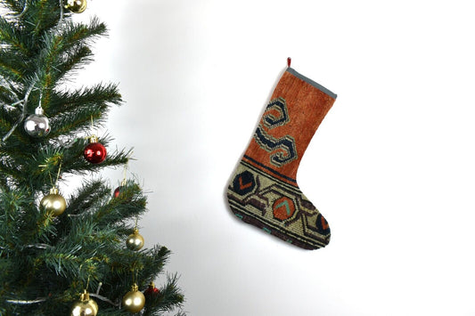 Kilim Christmas Stocking Vintage Rug Stocking Ethnic Decorative Xmas Socks S586