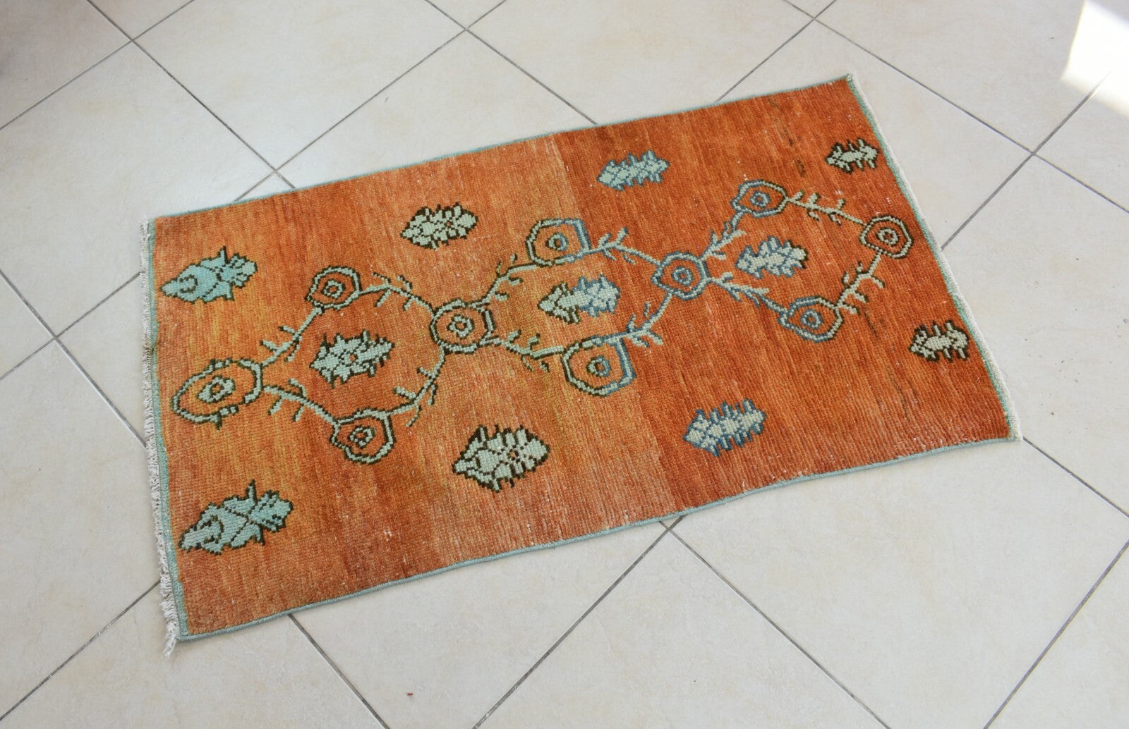 Small Turkish Runner 3.7x2.1 ft Vintage Runner Hallway Runner Handwoven Rug R40