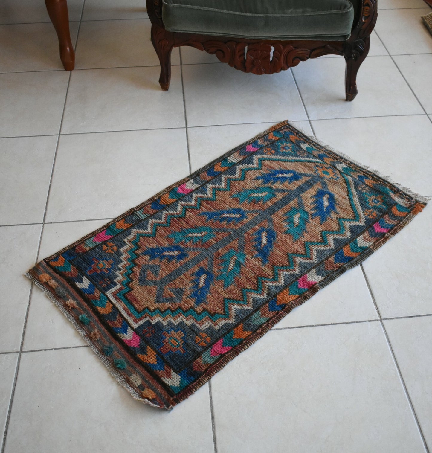 Turkish Runner 3.3x1.8 ft Runner Vintage Oushak Runner Small Faded Runner Y15