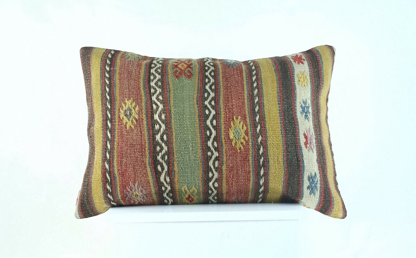 Kilim Pillow Cover 16x24 Handmade Turkish Ethnic Oushak Rug Lumbar Cushion A1025