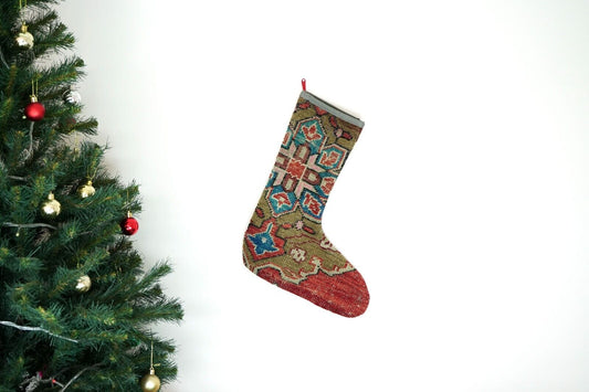 Kilim Christmas Stocking Vintage Rug Stocking Ethnic Decorative Xmas Socks S520