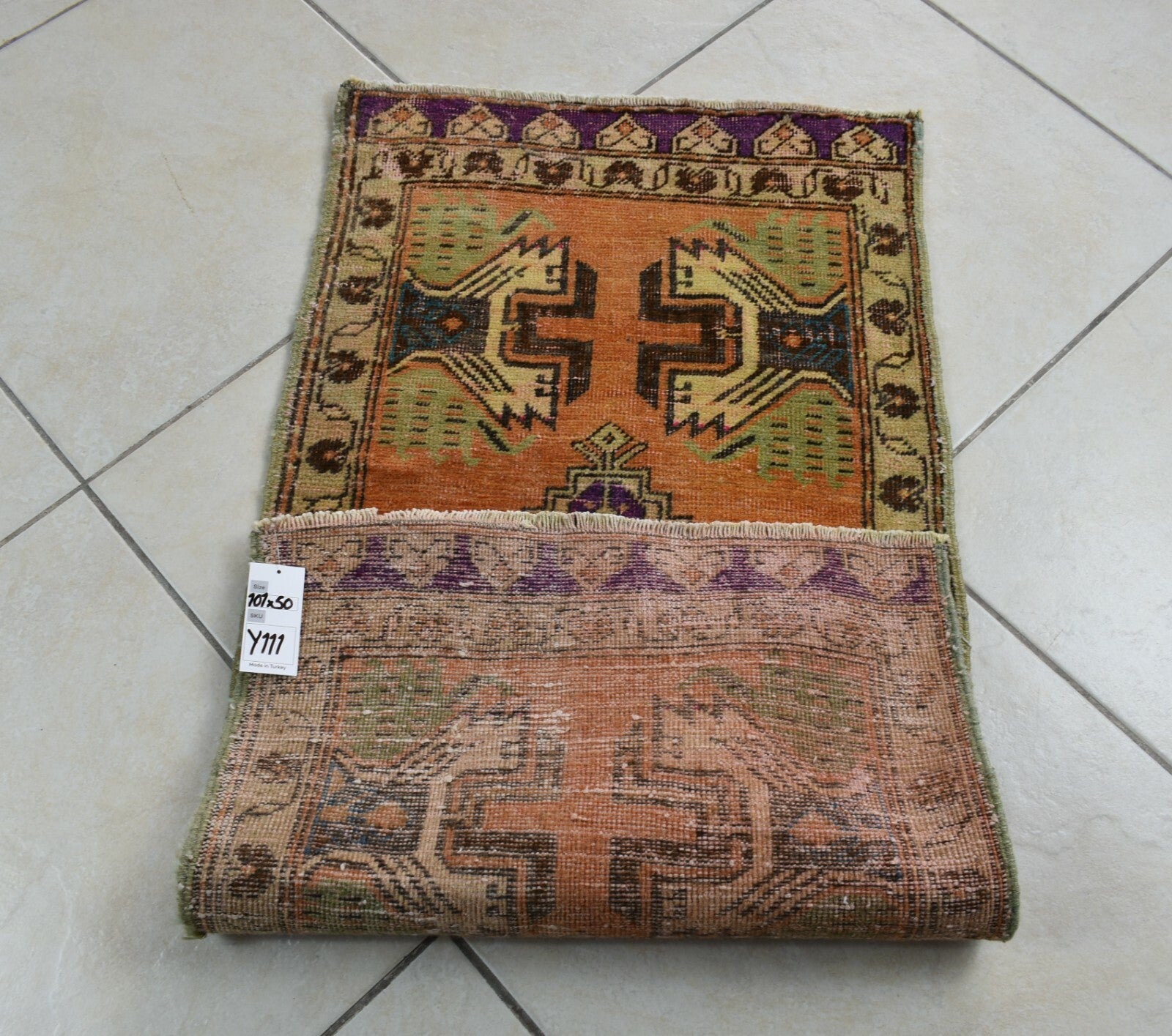 Turkish Runner 3.3x1.6 ft Mini Anatolian Rug Vintage Runner Turkish Runner Y111