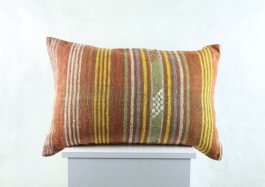 Kilim Pillow Cover 16x24 in Traditional Handmade Anatolian Lumbar Cushion A1466