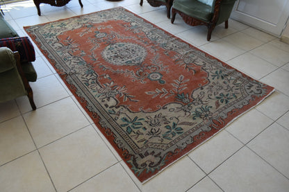 Large Turkish Rug 9.2x5.2 ft Vintage Rug Faded Oushak Rug Living Room Carpet B23