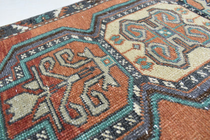 Oushak Runner 2.9x1.4 ft Vintage Turkish Rug Small Runner Anatolian Rug Y56