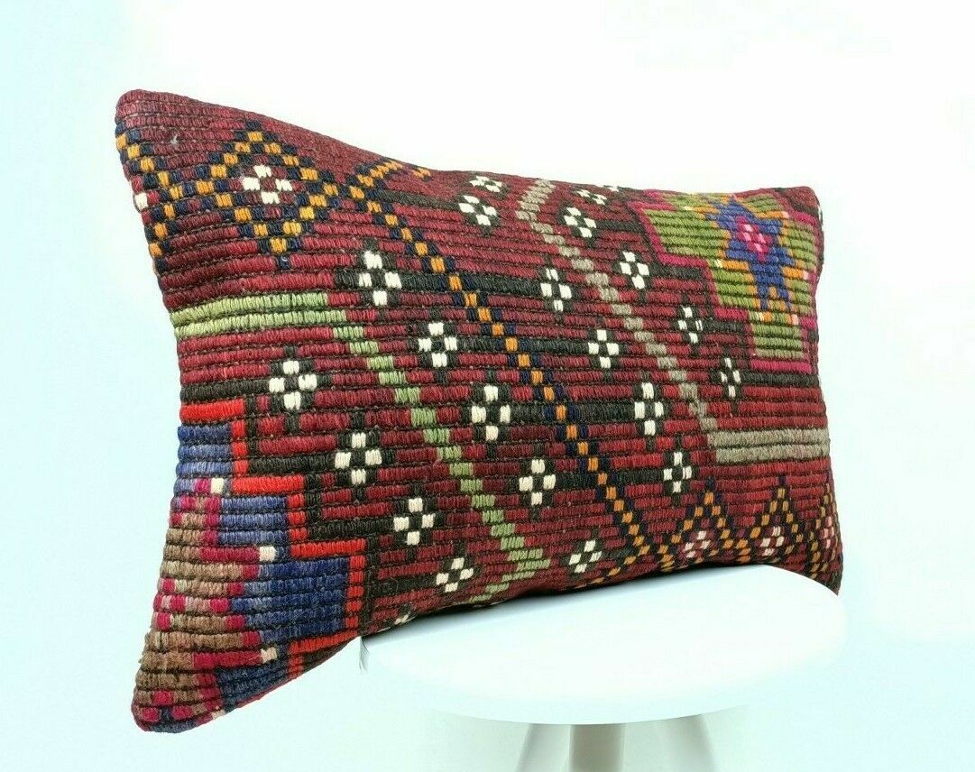 Kilim Lumbar Pillow Handknotted Oushak Rug Oriental Bohemian Ethinc Cushion E505