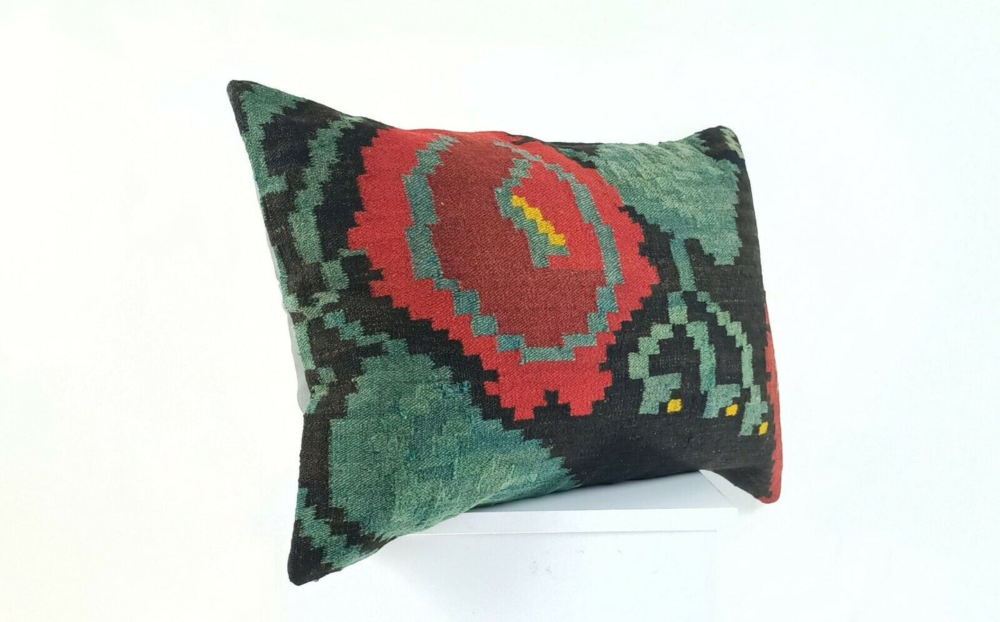 Handwoven Turkish Kilim Lumbar Pillow Cover 16x24 Vintage Bohemian Cushion A1027