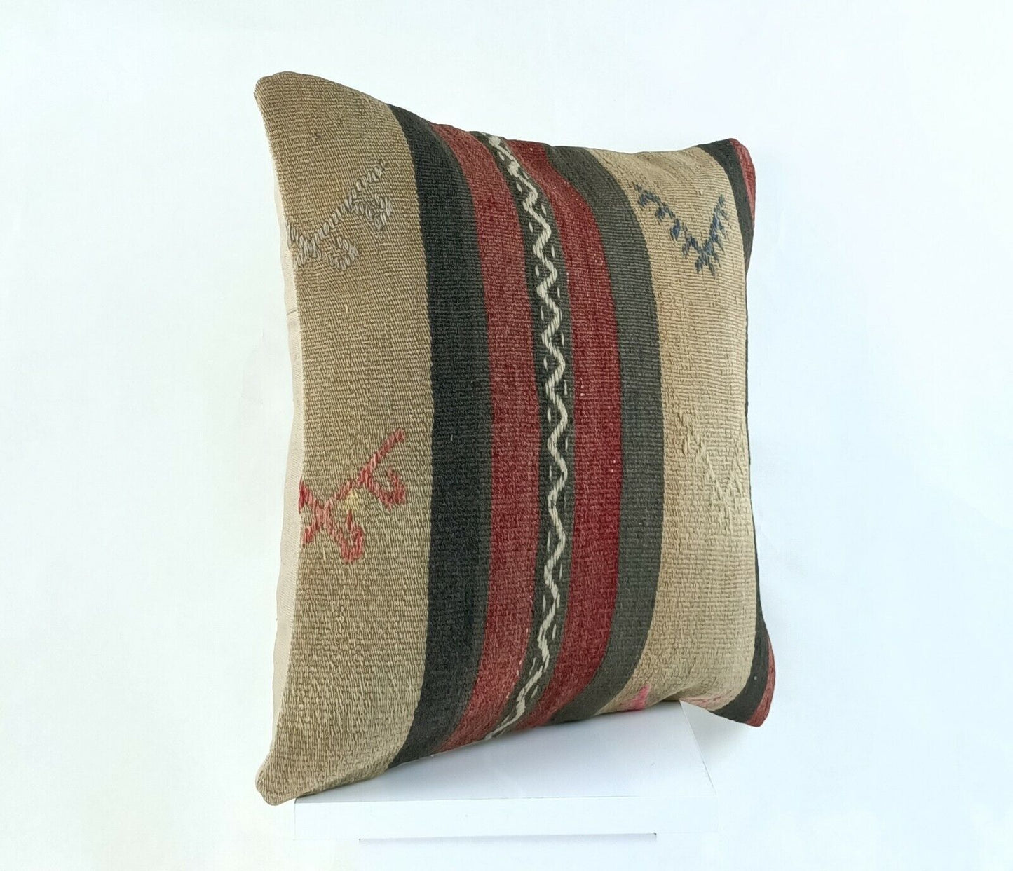 Kilim Pillow Cover 16x16 Handmade Turkish Home Decorative Wool Sofa Cushion A814