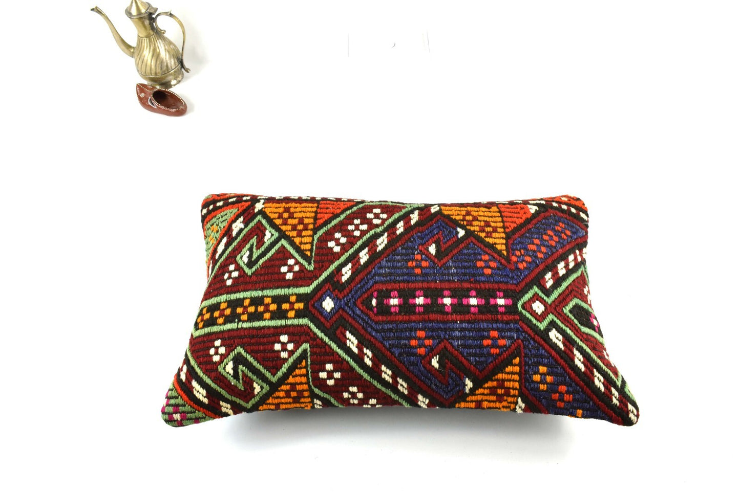 Kilim Pillow Cover 12x20 Handmade Turkish Rug Boho Ethnic Lumbar Cushion 3311