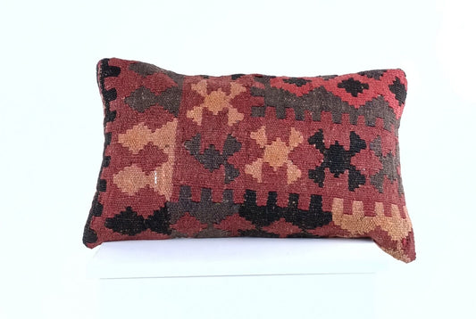 Kilim Pillow Cover 12x20 Handmade Turkish Rug Boho Ethnic Lumbar Cushion 2041