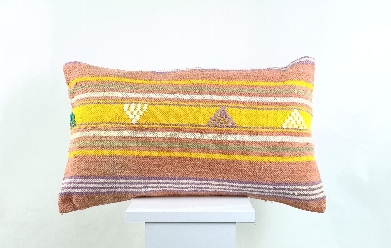 Kilim Pillow Cover 12x20 Handmade Turkish Rug Boho Ethnic Lumbar Cushion 2581