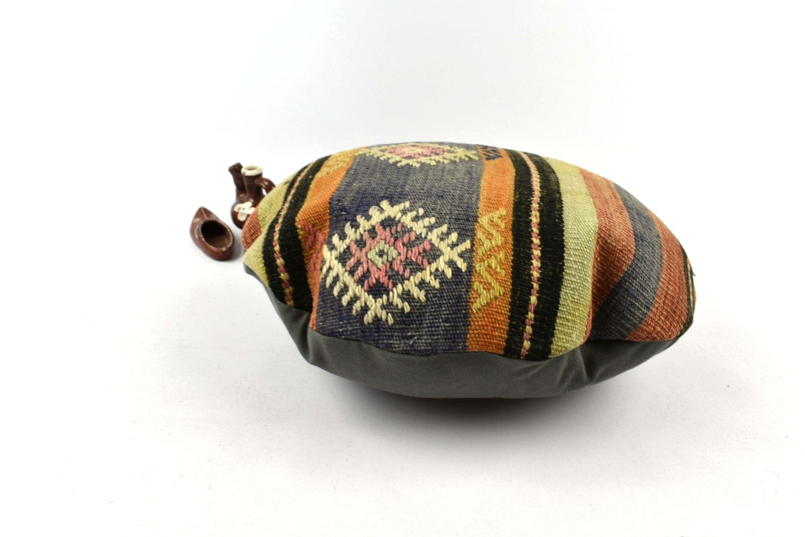 Kilim Round Pillow Cover 18" in Tribal Vintage Turkish Carpet Round Cushion 4954