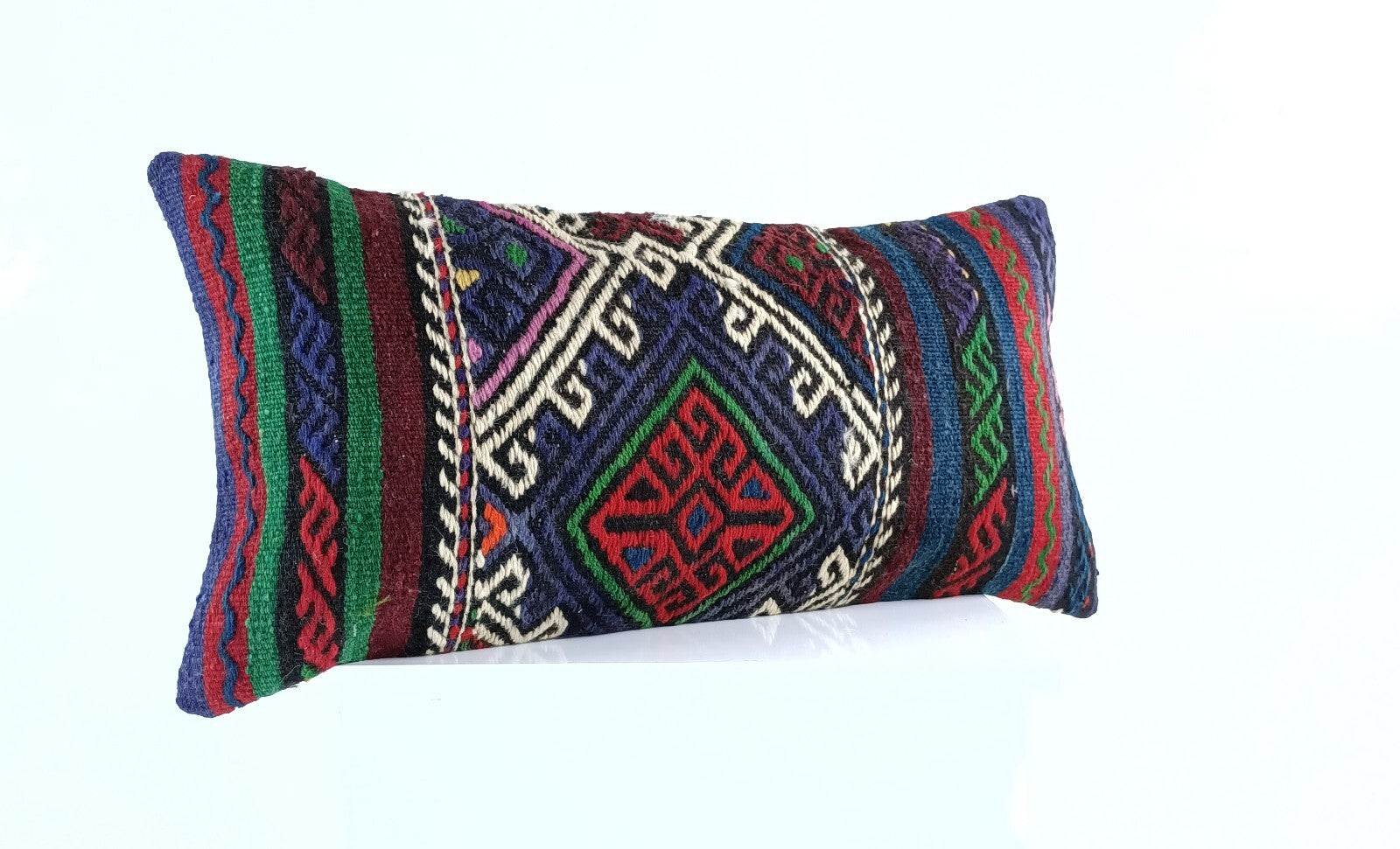 Handmade Turkish Kilim Pillow Cover 12x24 Ethnic Boho Sofa Lumbar Cushion E1006