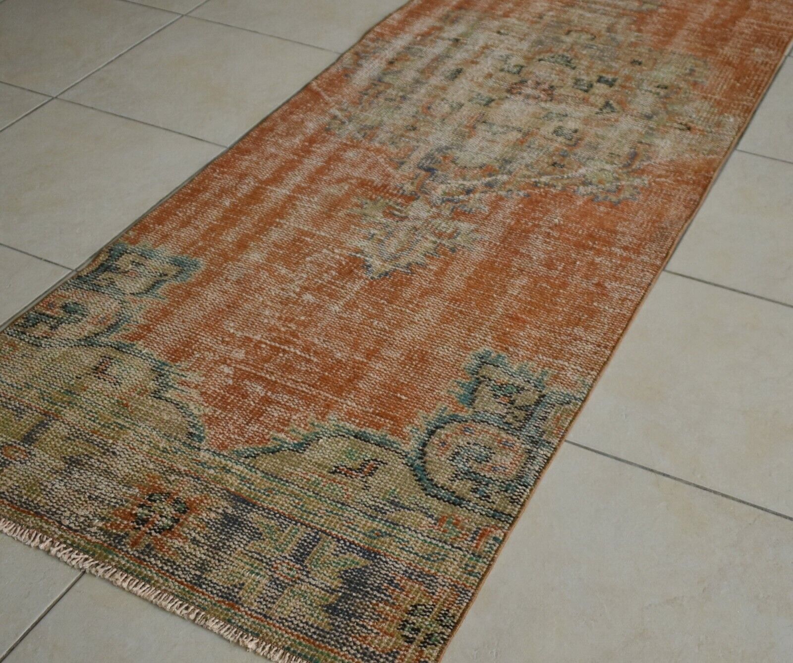 Vintage Runner 8.7x2.7 ft Oushak Runner Anatolian Rug Faded Turkish Runner R29