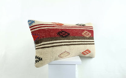 Kilim Lumbar Pillow Cover 10x20 Decorative Sofa Couch Handmade Cushion A1349