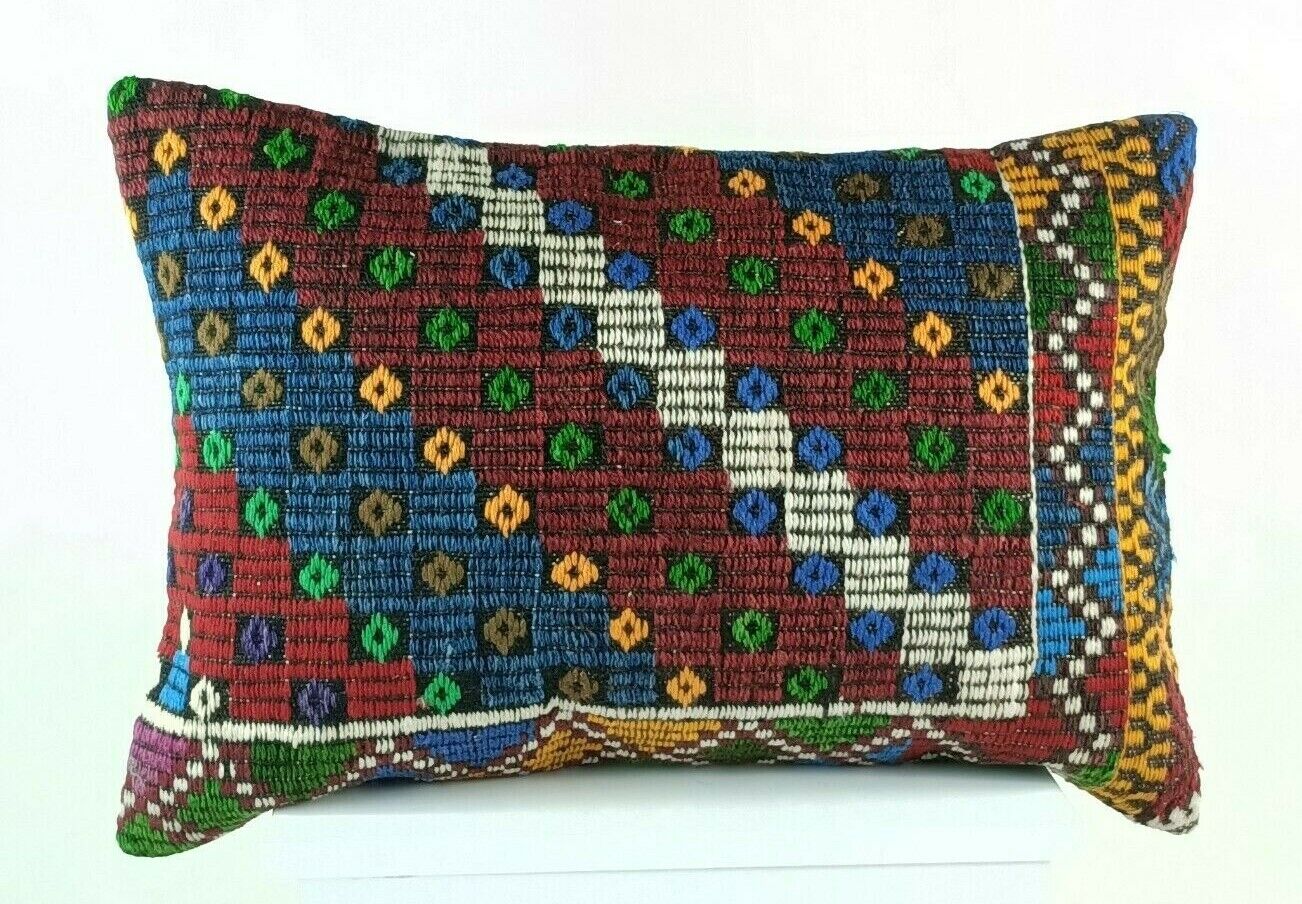 Kilim Pillow Cover 16x24 in Traditional Handmade Anatolian Lumbar Cushion  E1281