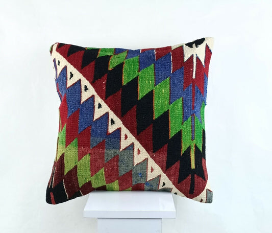 Throw Pillow Cover 18x18 Handmade Turkish Traditional Oushak Kilim Cushion A1441