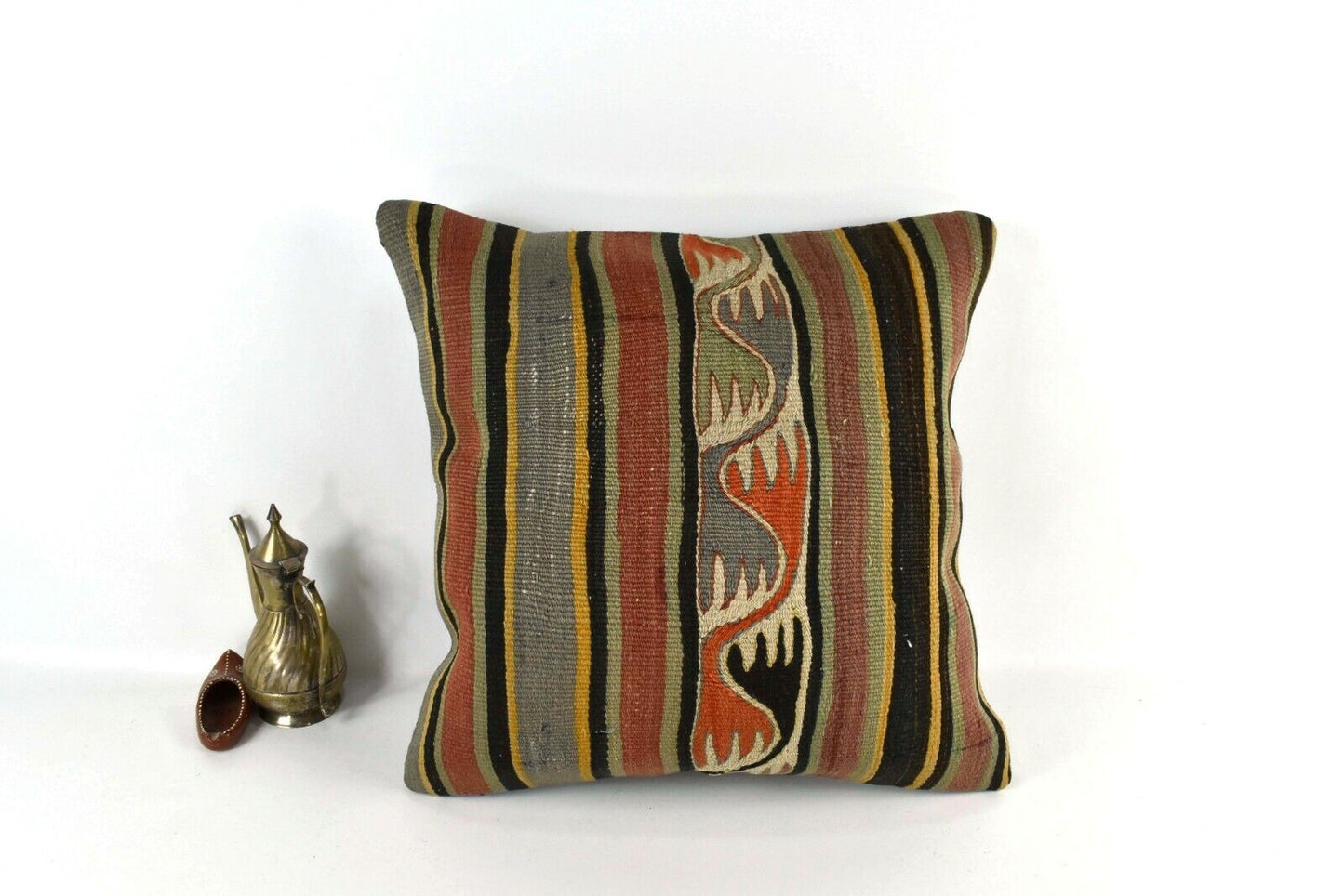 Kilim Pillow Cover 18x18 Handmade Turkish Ethnic Vintage Cushion A2209