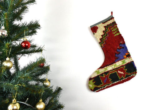 Kilim Christmas Stocking Vintage Rug Stocking Ethnic Decorative Xmas Socks S714