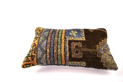 Kilim Pillow Cover 12x20 Handmade Turkish Rug Boho Ethnic Lumbar Cushion 4245