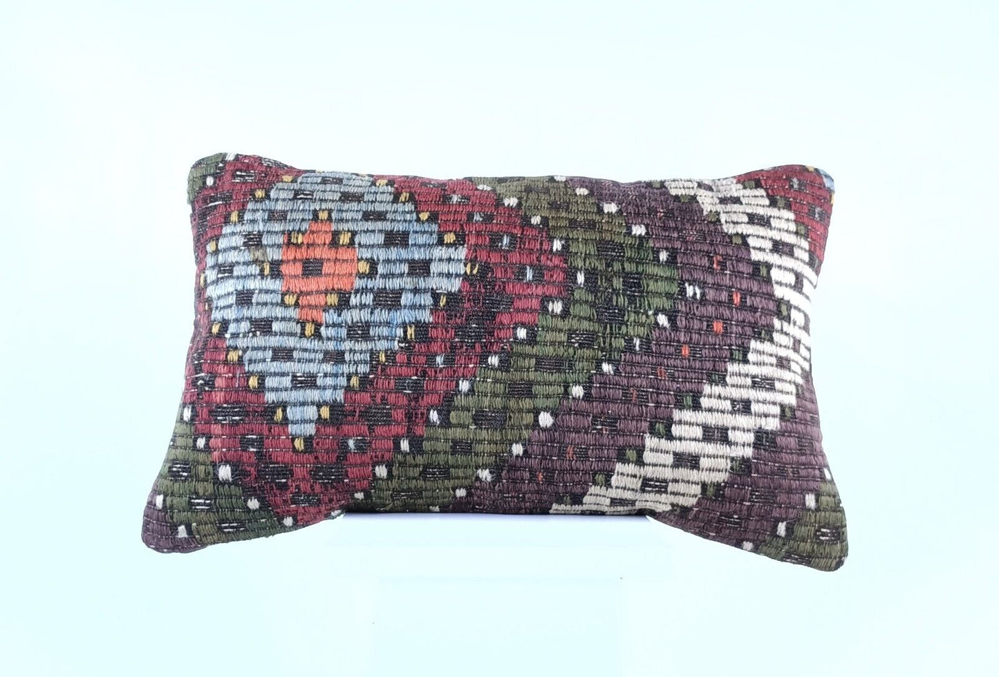 Kilim Pillow Cover 12x20 Handmade Turkish Rug Boho Ethnic Lumbar Cushion 1909