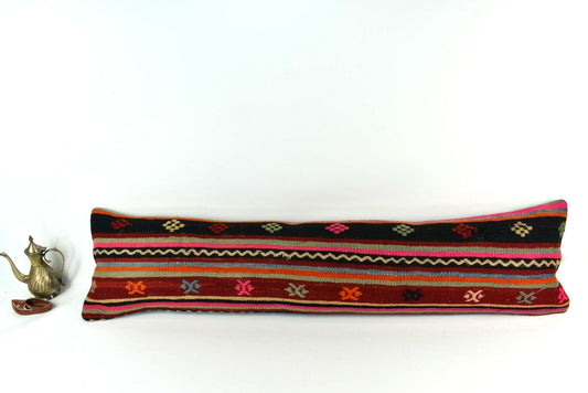 Handmade Kilim Pillow Cover 12x48 Turkish Vintage Lumbar Pillow Cover  A2159