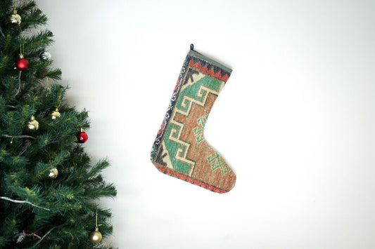 Kilim Christmas Stocking Vintage Rug Stocking Ethnic Decorative Xmas Socks S435