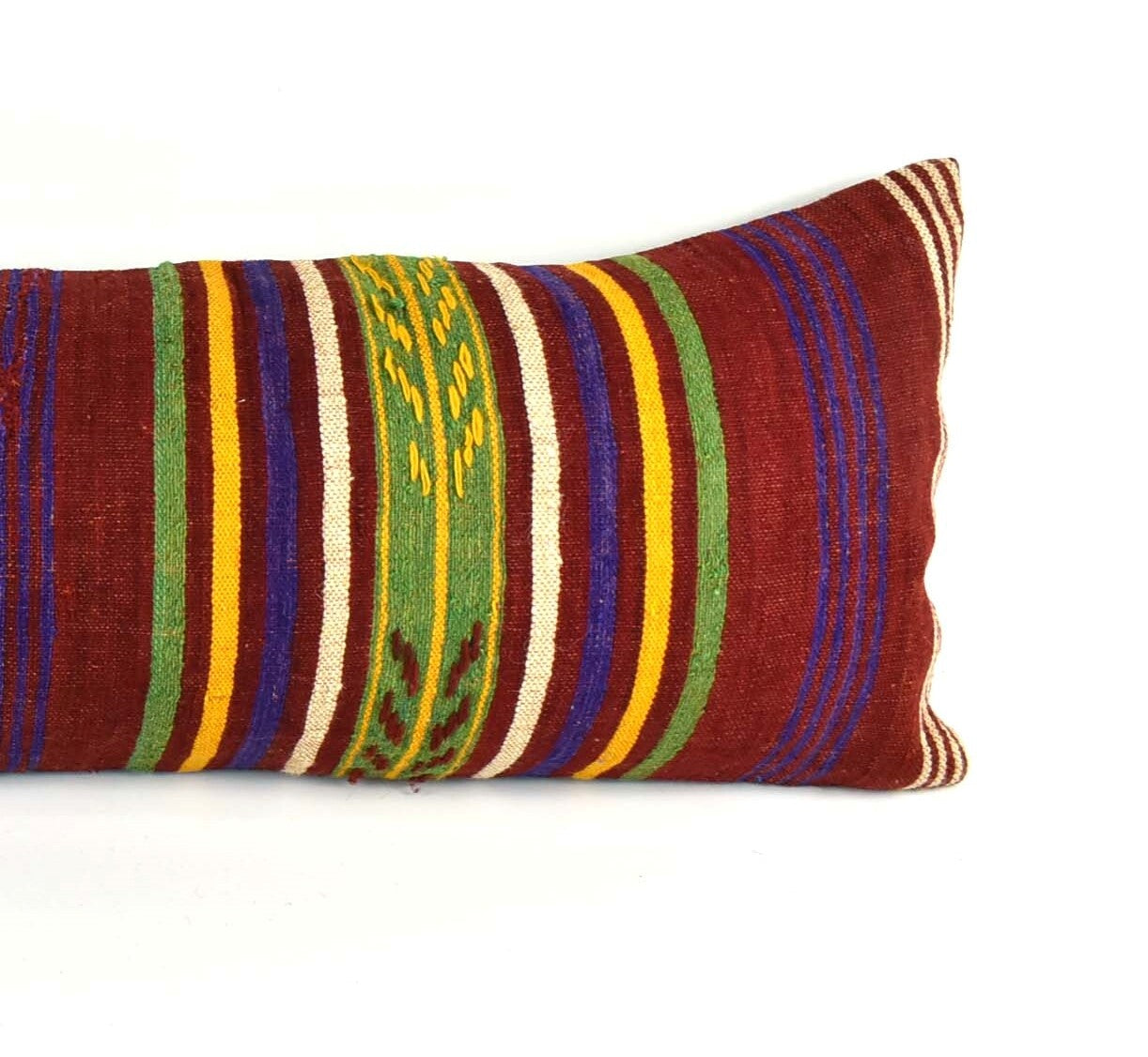 Lumbar Pillow Cover 12x36 Handknotted Kilim Rug Boho Wool Vintage Cushion  A2035