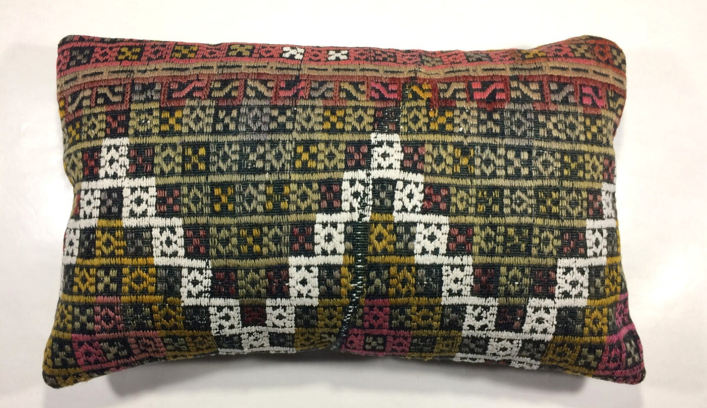 Kilim Pillow Cover 12x20 Handmade Turkish Rug Boho Ethnic Lumbar Cushion 853