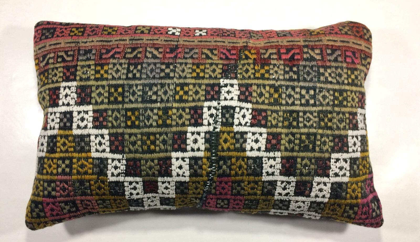 Kilim Pillow Cover 12x20 Handmade Turkish Rug Boho Ethnic Lumbar Cushion 853