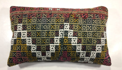 Kilim Pillow Cover 12x20 Handmade Turkish Rug Boho Ethnic Lumbar Cushion 853