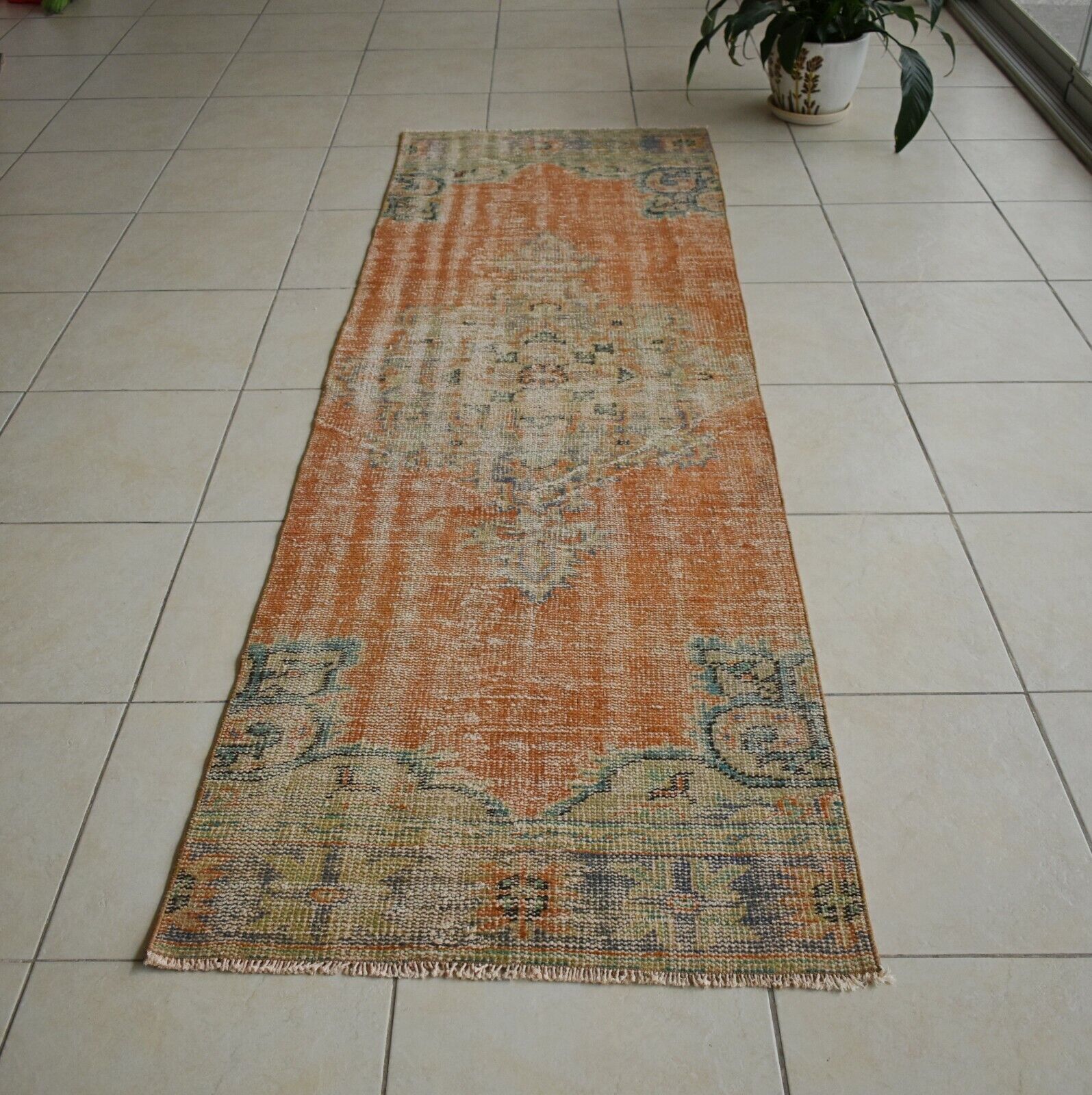 Vintage Runner 8.7x2.7 ft Oushak Runner Anatolian Rug Faded Turkish Runner R29