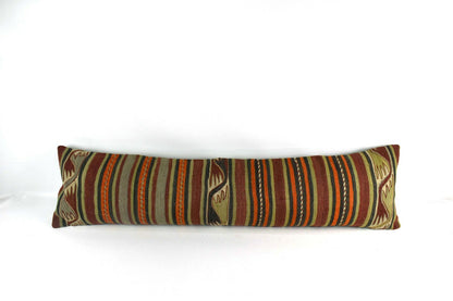 Handmade Kilim Pillow Cover 12x48 Turkish Vintage Lumbar Pillow Cover  A2445