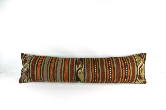Handmade Kilim Pillow Cover 12x48 Turkish Vintage Lumbar Pillow Cover  A2445