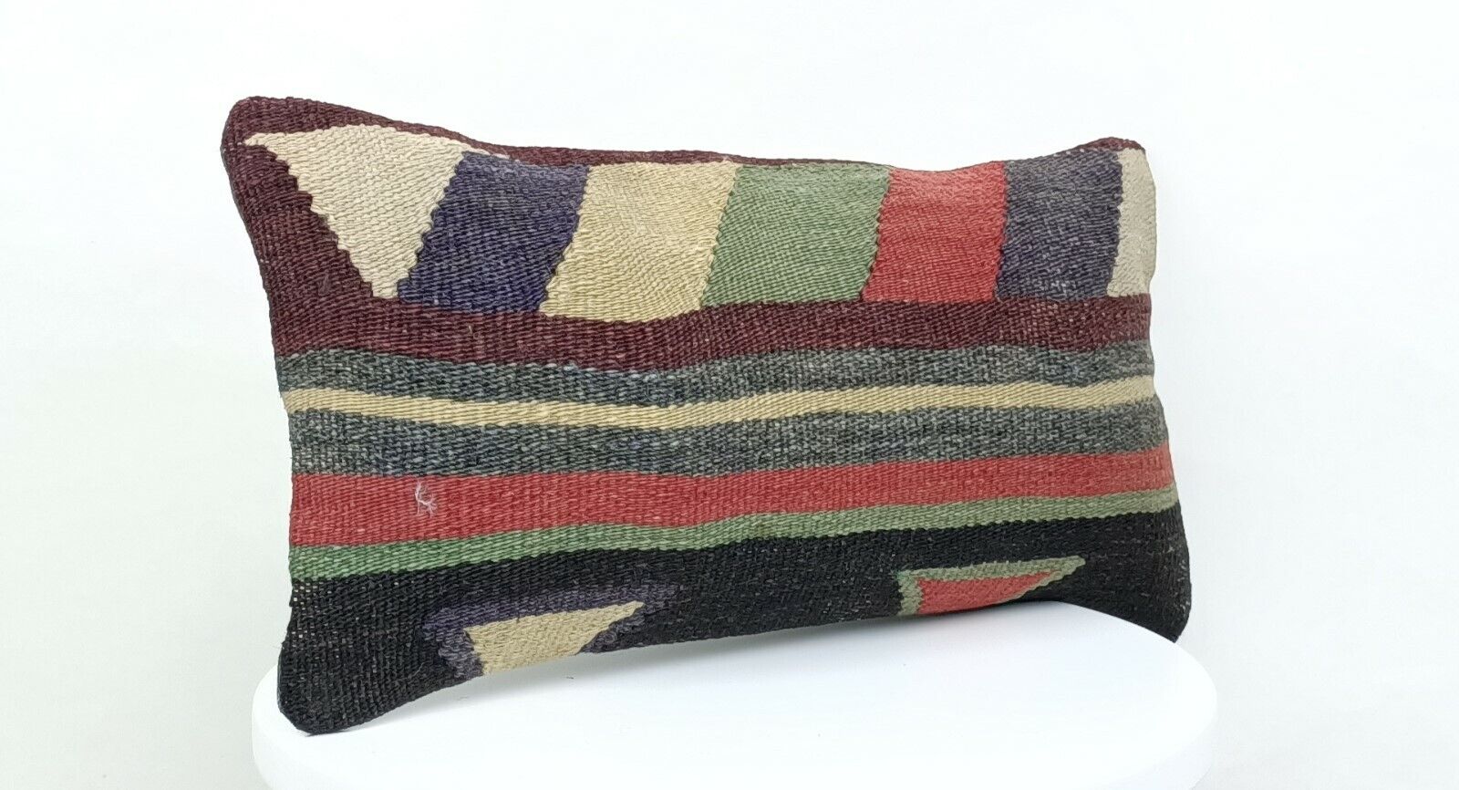 Kilim Pillow Cover 8x16 Anatolian Wool Handmade Boho Kilim Lumbar Cushion  A188