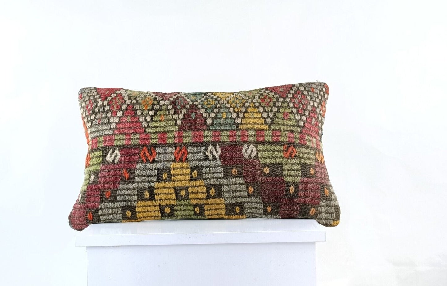 Kilim Pillow Cover 12x20 Turkish Handmade Sofa Couch Floor Lumbar Cushion E984