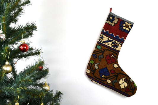 Kilim Christmas Stocking Vintage Rug Stocking Ethnic Decorative Xmas Socks S685