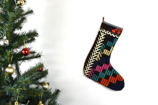 Kilim Christmas Stocking Vintage Rug Stocking Ethnic Decorative Xmas Socks S716