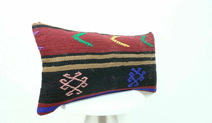 Turkish Kilim Pillow Cover 12x24 Sofa Couch Ethnic Bohemian Lumbar Cushion  E413