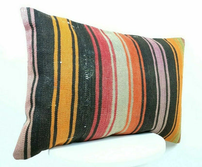 Kilim Pillow Cover 16x24 Handmade Lumbar Tribal Ethnic Sofa Couch Cushion  E495