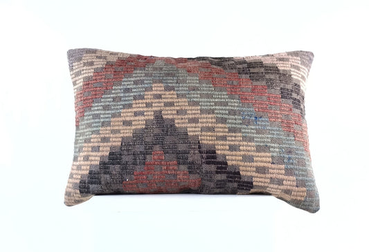 Kilim Pillow Cover 16x24 Tribal Vintage Turkish Carpet Lumbar Pillow Cover 1961