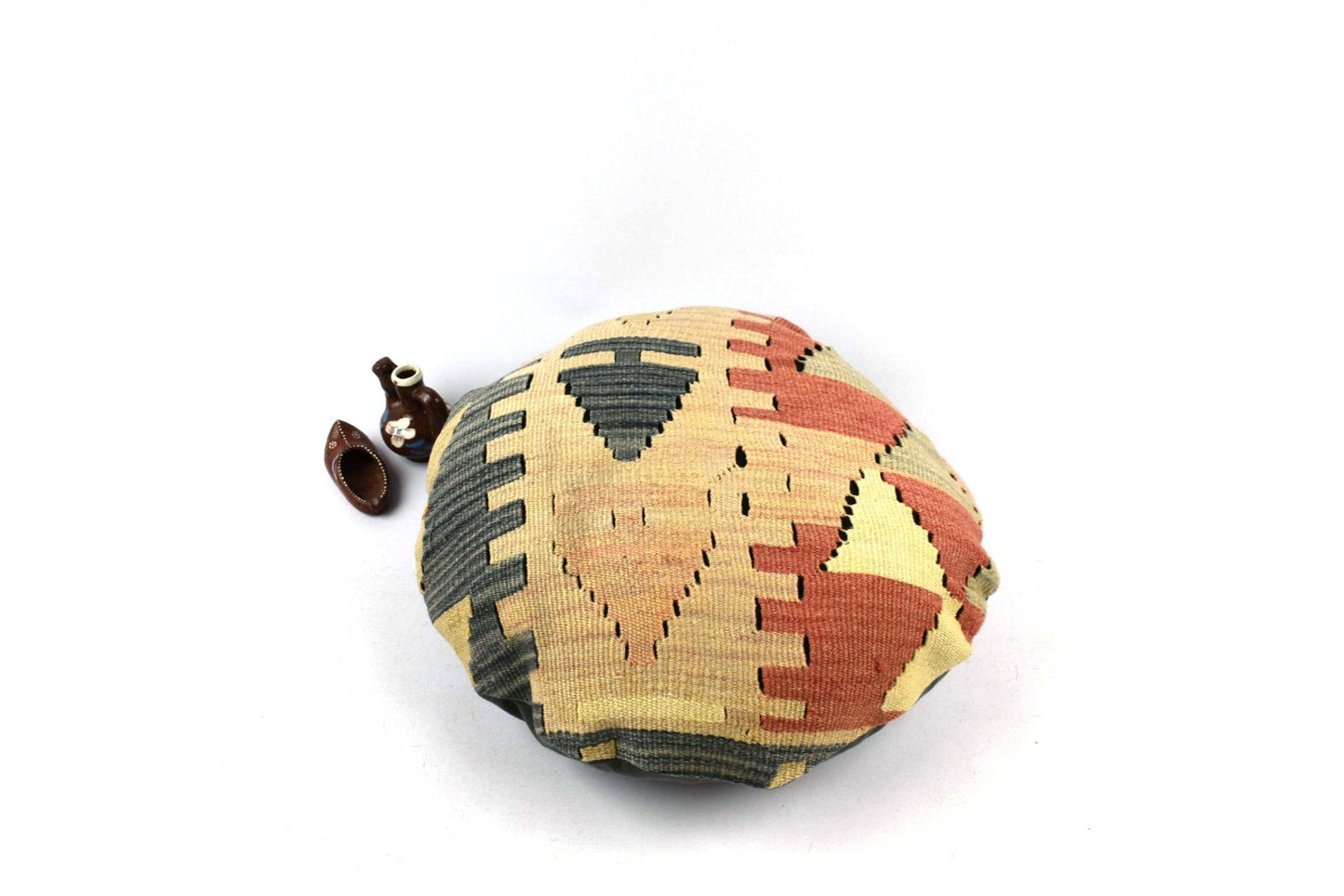 Kilim Round Pillow Cover 18" in Tribal Vintage Turkish Carpet Round Cushion 4949