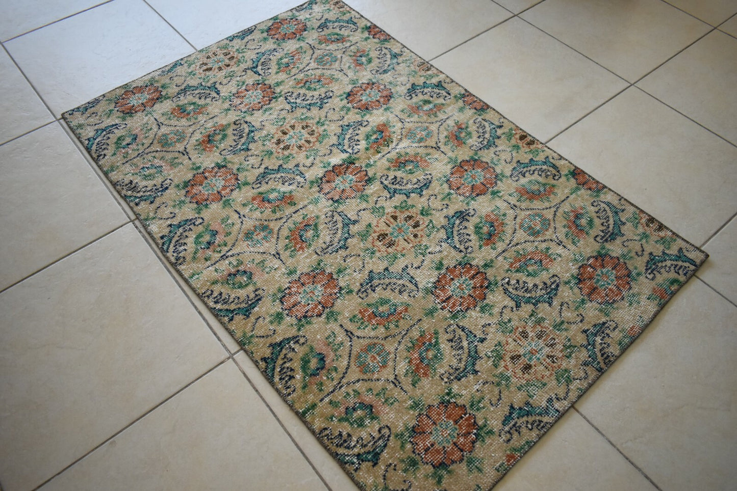 Vintage Runner 4.3x2.8 ft Small Turkish Runner Anatolian Floor Runner Rug R17