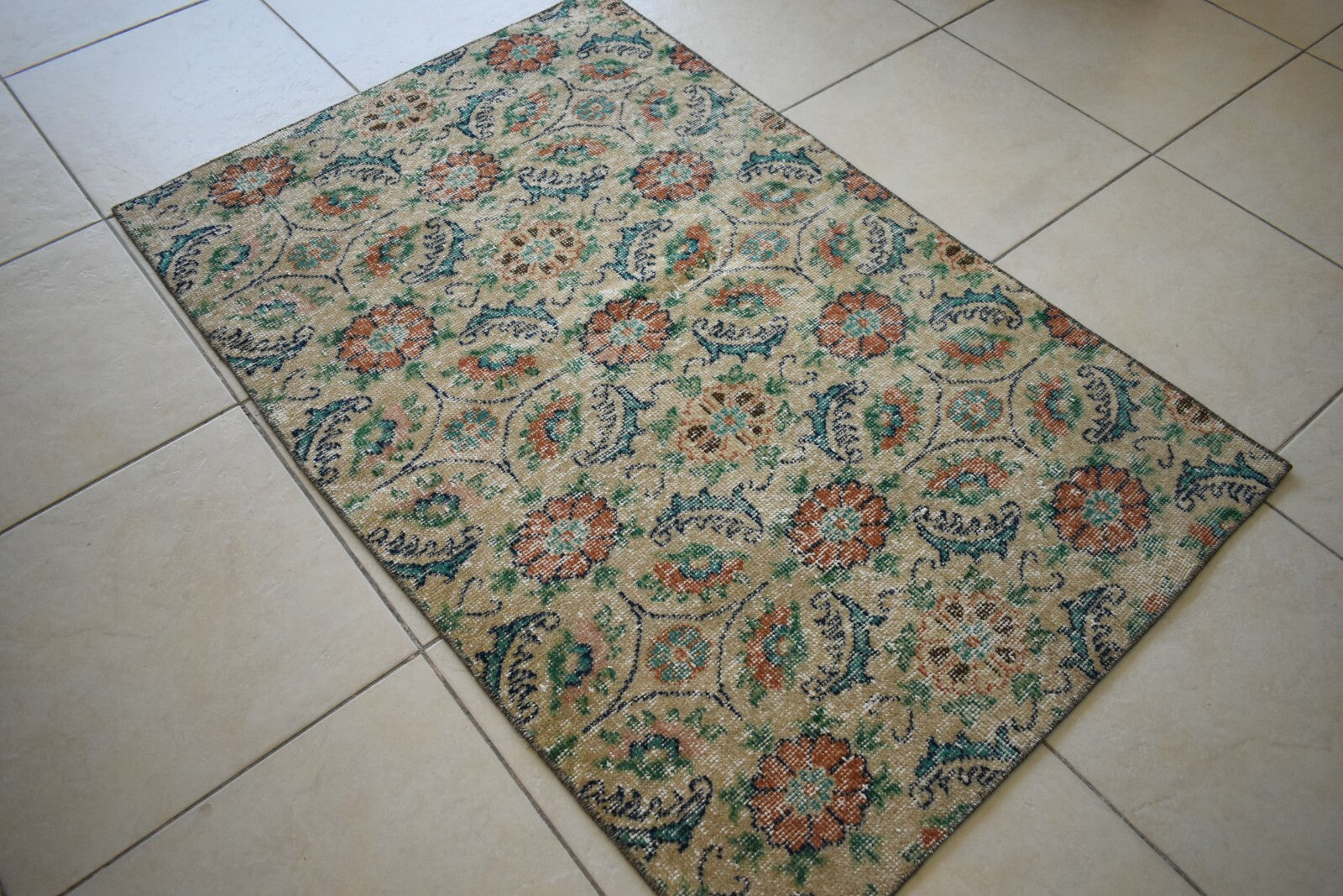 Vintage Runner 4.3x2.8 ft Small Turkish Runner Anatolian Floor Runner Rug R17